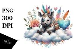 Boho Rhino Sitting on Cloud PNG Product Image 1