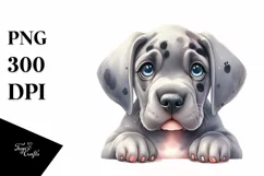 Watercolor Cute Baby Great Dane Behind Clipart Product Image 3