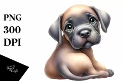 Watercolor Cute Baby Great Dane Behind Clipart Product Image 3