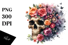 Colorful Skull Flower Painting, PNG Product Image 1