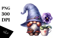 Gnome with Violet and Cup PNG Product Image 1