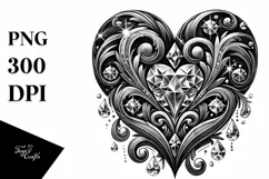 Tattoo Style Heart with Diamond Like Material, PNG Product Image 1