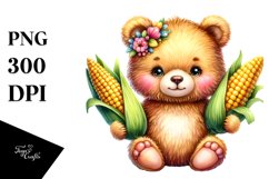 Baby Bear with Corncobs | Whimsical Scene Clipart Product Image 1