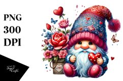 Valentines Gnome with Detailed Hat in Watercolor PNG Product Image 1