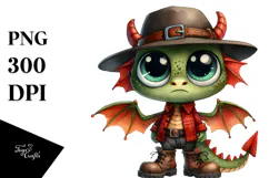 Watercolor Dragon Big Eyes Hat Boots Clipart Product Image 1