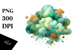 Colorful Greenish Watercolor Cloud | Small Golden Foil Product Image 1