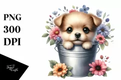 Cute Baby Dog from Bucket PNG Product Image 3