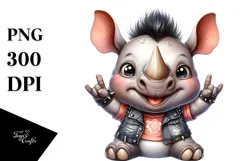 Energetic Baby Rhino, Cool PNG Design Product Image 1