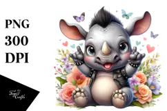 Energetic Baby Rhino PNG Product Image 1