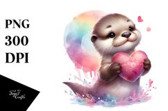 Colorful Baby Otter Holding Heart PNG Product Image 1
