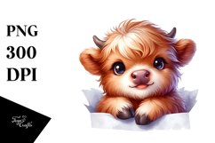 Cute Baby Highland Cow Watercolor Clipart Product Image 1