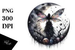 Creative Gothic Fairy on the Moon PNG Product Image 1