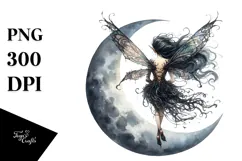Gothic Fairy on the Moon PNG Product Image 1