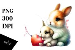 Watercolor Baby Rabbit Behind Heart PNG Product Image 1