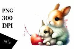 Watercolor Baby Rabbit Behind Heart PNG Product Image 1