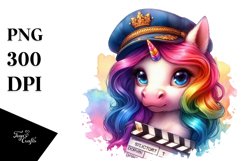 Colorful Baby Unicorn in Director&#039;s Cap, PNG Product Image 3