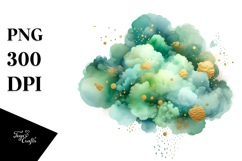 Colorful Greenish Watercolor Cloud | Small Golden Foil Product Image 1