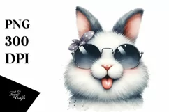 Funny Rabbit Sunglasses Portrait | Watercolor Clipart Product Image 3