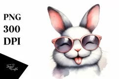Funny Rabbit Sunglasses Portrait | Watercolor Clipart Product Image 1