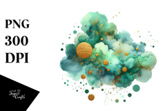 Colorful Greenish Watercolor Cloud | Small Golden Foil Product Image 1