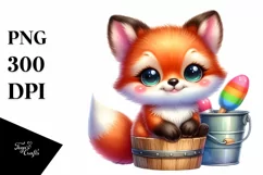 Colorful Baby Fox in Bucket | Sublimation | Clipart Product Image 1