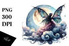 Gothic Fairy on Cloud from Back PNG Product Image 1