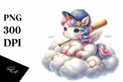 Baby Unicorn with Baseball on Cloud | Sublimation | Clipart Product Image 3
