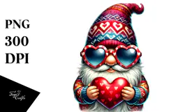 Valentines Gnome with Heart Sunglasses PNG Product Image 1
