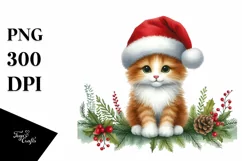 Cute Watercolor Cat with Christmas Decorations PNG Product Image 3