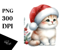 Cute Watercolor Cat with Christmas Decorations PNG Product Image 1