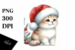 Cute Watercolor Cat with Christmas Decorations PNG Product Image 3