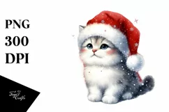 Cat with Santa Hat Watercolor Christmas PNG Product Image 3
