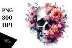 Grungy Skull Half Flowers PNG Product Image 1