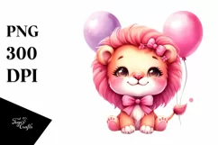 Colorful Baby Lion with Balloons | Sublimation | Clipart Product Image 1
