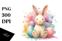 Pastel Wood Bunny on Splashy Background PNG Product Image 1