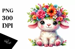 Cute Lamb Sitting, Flower Crown PNG Product Image 1