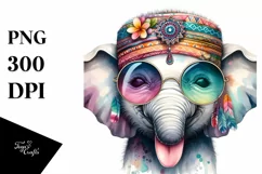 Funny Elephant Sunglasses Portrait | Watercolor Clipart Product Image 3