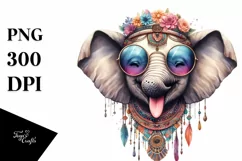 Funny Elephant Sunglasses Portrait | Watercolor Clipart Product Image 3