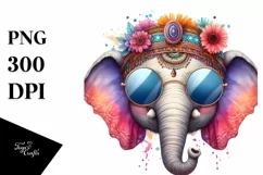 Funny Elephant Sunglasses Portrait | Watercolor Clipart Product Image 1