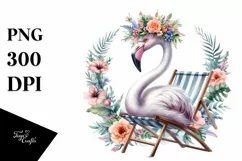 Watercolor Flamingo with Flower Wreath Product Image 3