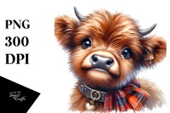 Cow Watercolor Baby Highland Cow with Neclace | Sublimation Product Image 1