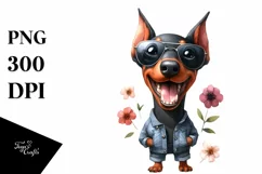 Watercolor Baby Doberman Sunglasses Clipart Product Image 1