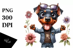 Watercolor Baby Doberman Sunglasses Clipart Product Image 1