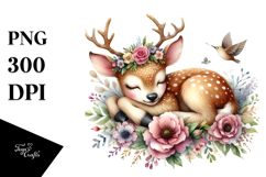 Adorned Baby Deer Sleeping on Flower, PNG Product Image 1