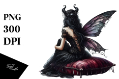 Gothic Fairy Resting on Velvet Pillow PNG Product Image 1