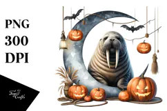 Watercolor Walrus in Halloween Style PNG Product Image 1