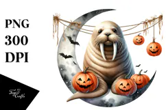 Watercolor Walrus in Halloween Style PNG Product Image 1