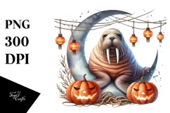 Watercolor Walrus in Halloween Style PNG Product Image 1