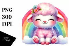 Smiling Baby Lamb on Rainbow PNG Product Image 3