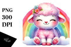 Smiling Baby Lamb on Rainbow PNG Product Image 1